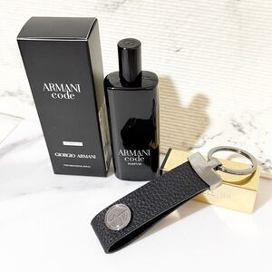 Giorgio Armani Code Parfum with Black Pebbled Keychain